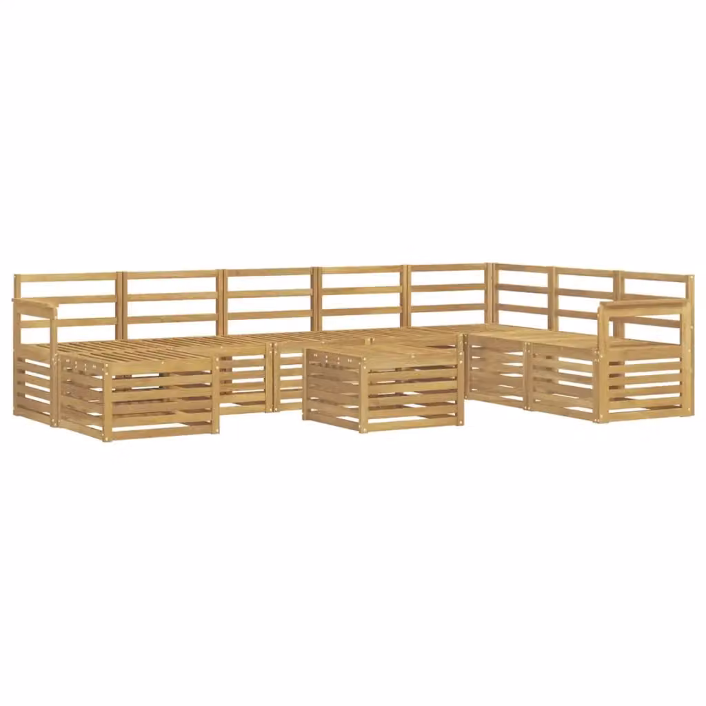 Set di divani da esterno vidaXL in legno di acacia massello con cuscini bianchi e marroni, composizione a L da 9 pezzi con tavolino e pouf – 2