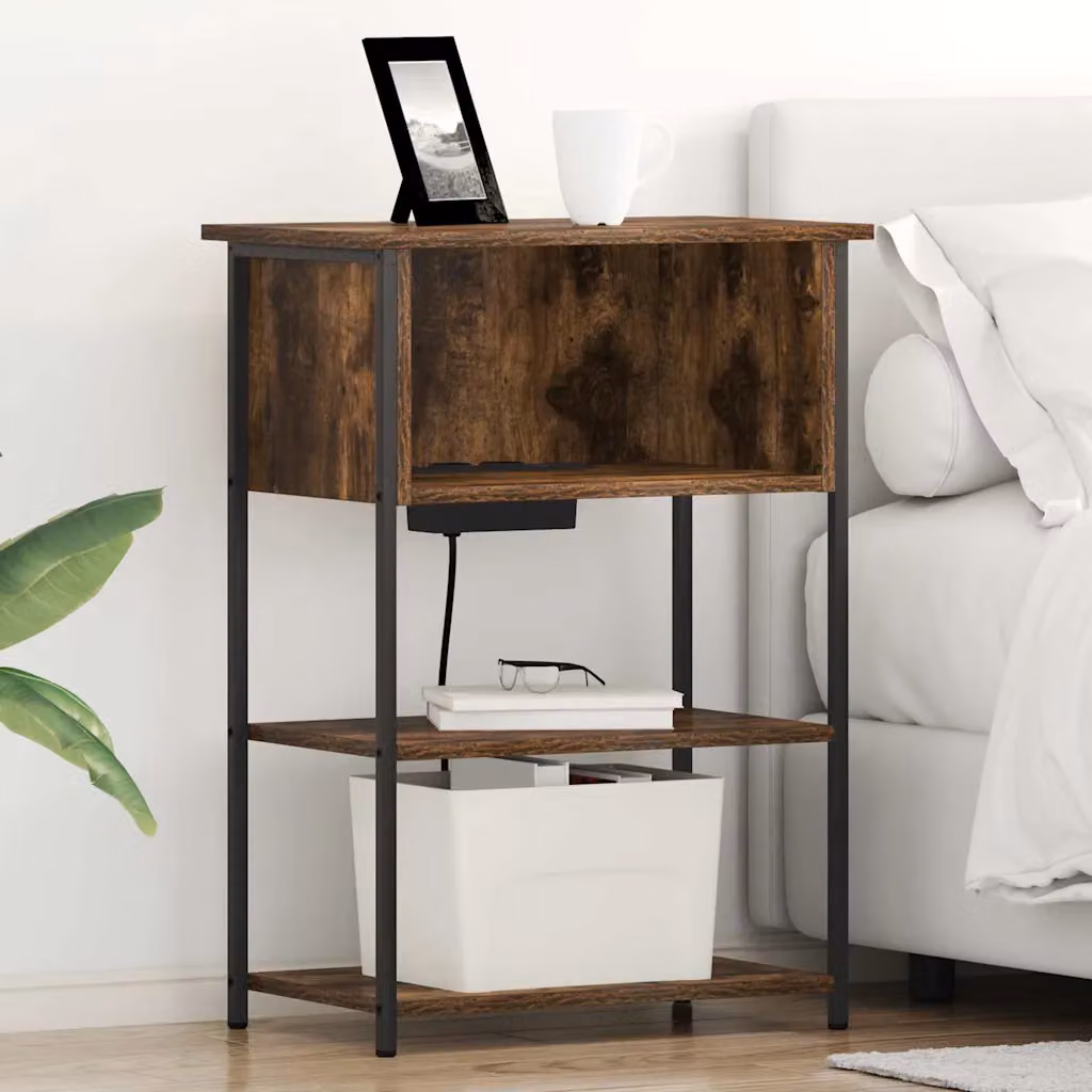 Armadio da Notte vidaXL in Rovere Fumé Marrone L: 55 cm, P: 31 cm, H: 76 cm
