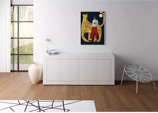 Madia moderna 3 ante/3 cassetti 200x40x83,5 cm Elios - Bianco Lucido