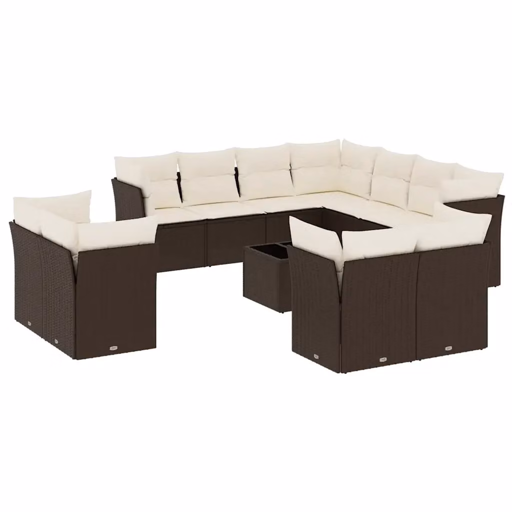 Set di divani da giardino VIDAXL in polyrattan marrone con cuscini, 12 posti – 2