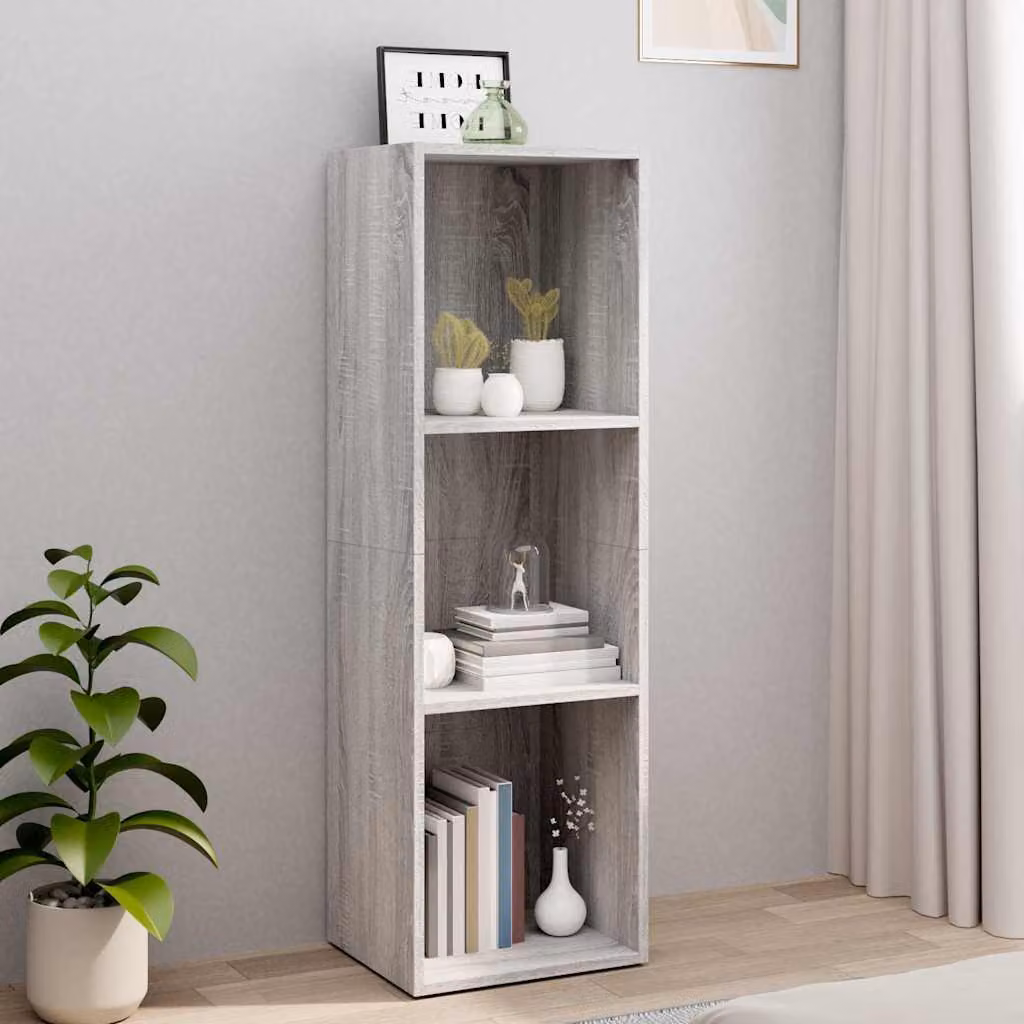 Libreria e Mobile TV vidaXL Grigio, in Legno Multistrato e MDF, con Pannello Posteriore, L 36 cm x P 30 cm x H 114 cm