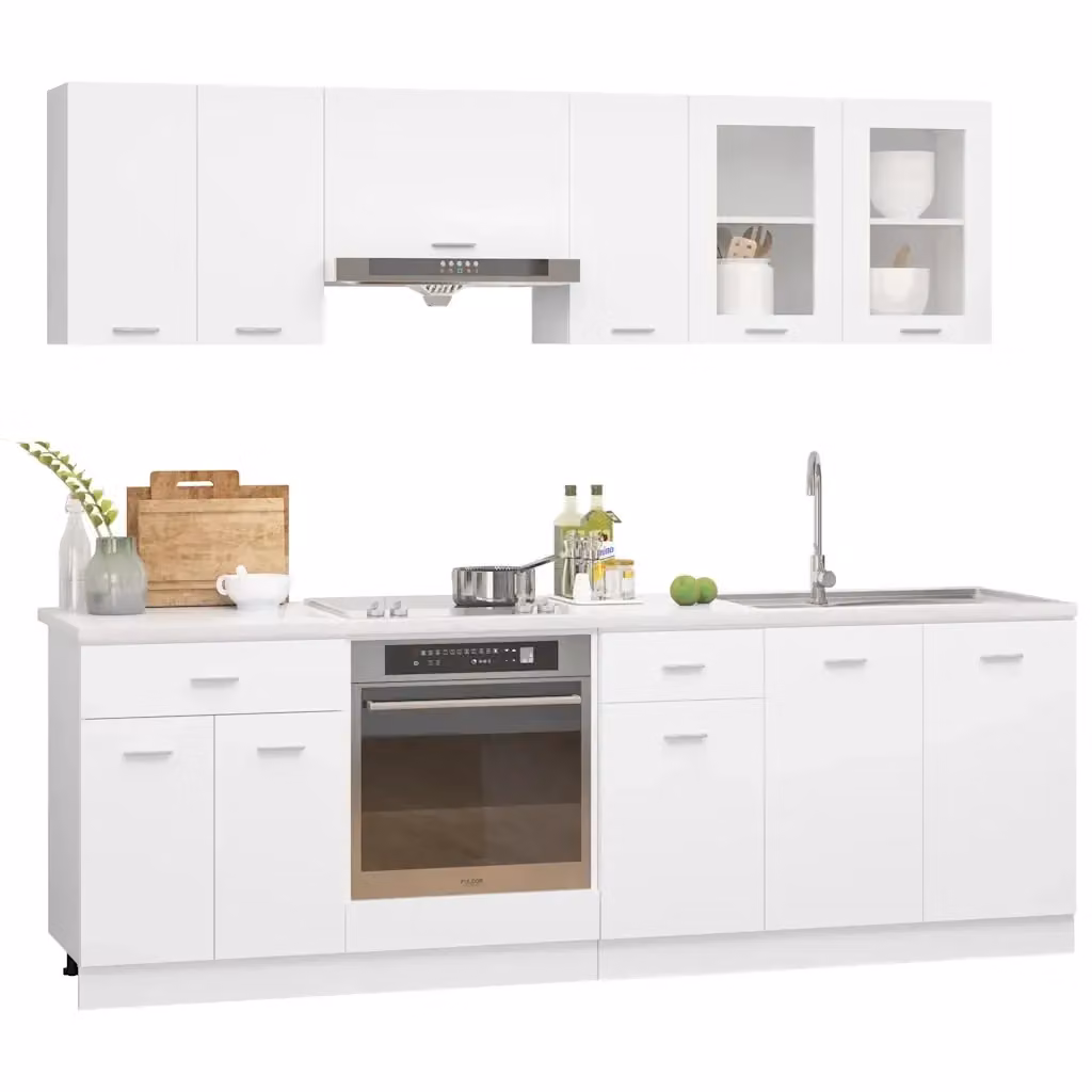 Set di armadi da cucina moderni vidaXL in legno multistrato bianco opaco, 8 pezzi – 2