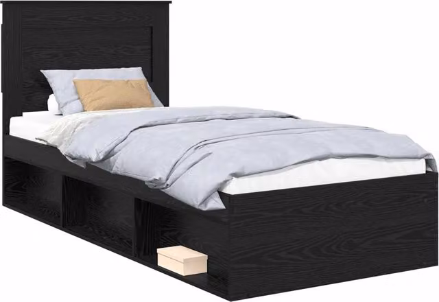 Letto singolo | Letto per adulti | Struttura del letto con testiera Nero 75 x 190 cm Pino massello