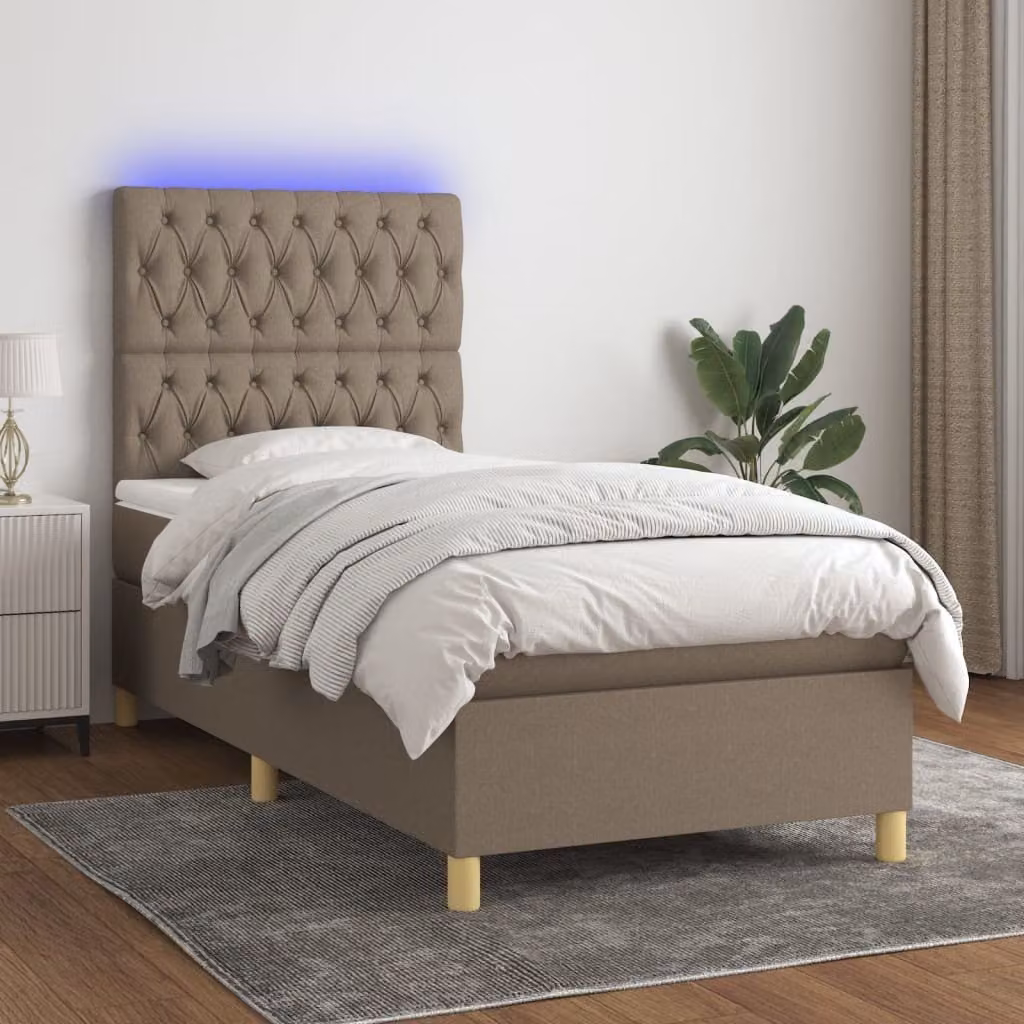 Maison Exclusive - Letto a Molle con Materasso e LED Tortora 100x200cm in Tessuto