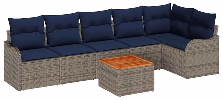 Set da giardino composto da 7 pezzi, colore grigio, realizzato in rattan sintetico