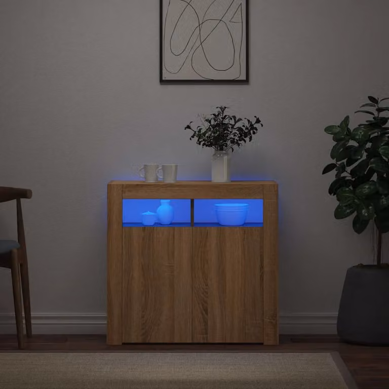 Credenza moderna vidaXL con luci LED in rovere sonoma marrone L: 80 cm, P: 35 cm, H: 75 cm