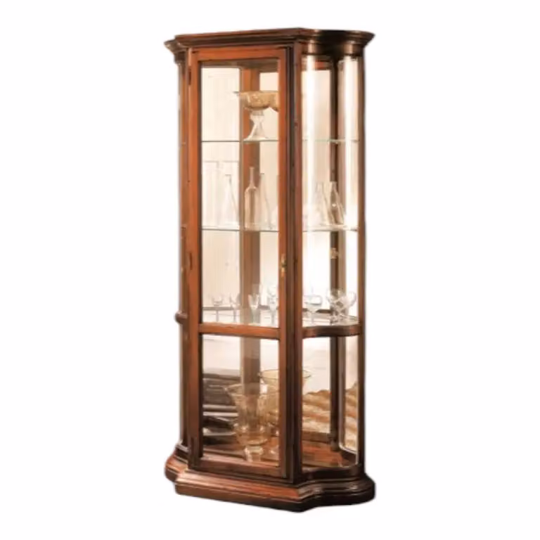 Vetrina classica con vetro curvo e ante in vetro in legno color noce Mobili 2G L: 101 cm, P: 36 cm, H: 200 cm