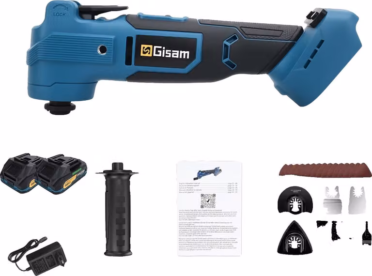 Multitool oscillante, motore brushless, 7 livelli di velocità, 2 batterie