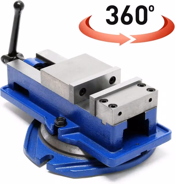 Morsa di precisione da 100 mm con piastra frontale girevole a 360 gradi blu per banco da lavoro – 1