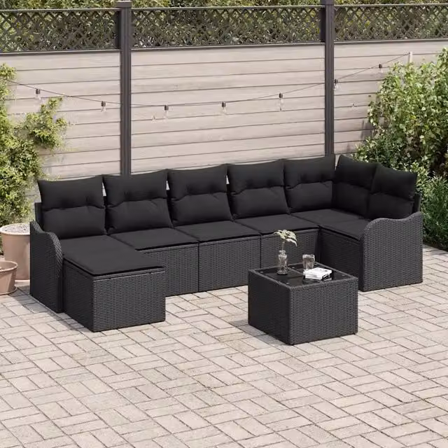 Set Divano da Giardino 8 pz Nero polyrattan 3354472