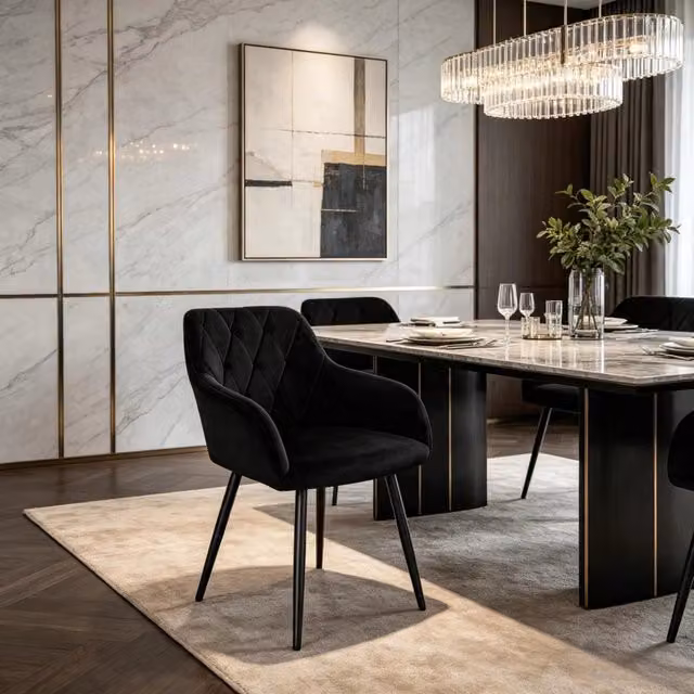 Sedia da pranzo imbottita con braccioli in velluto e struttura metallica, seduta 44x42,5 cm, portata 120 kg