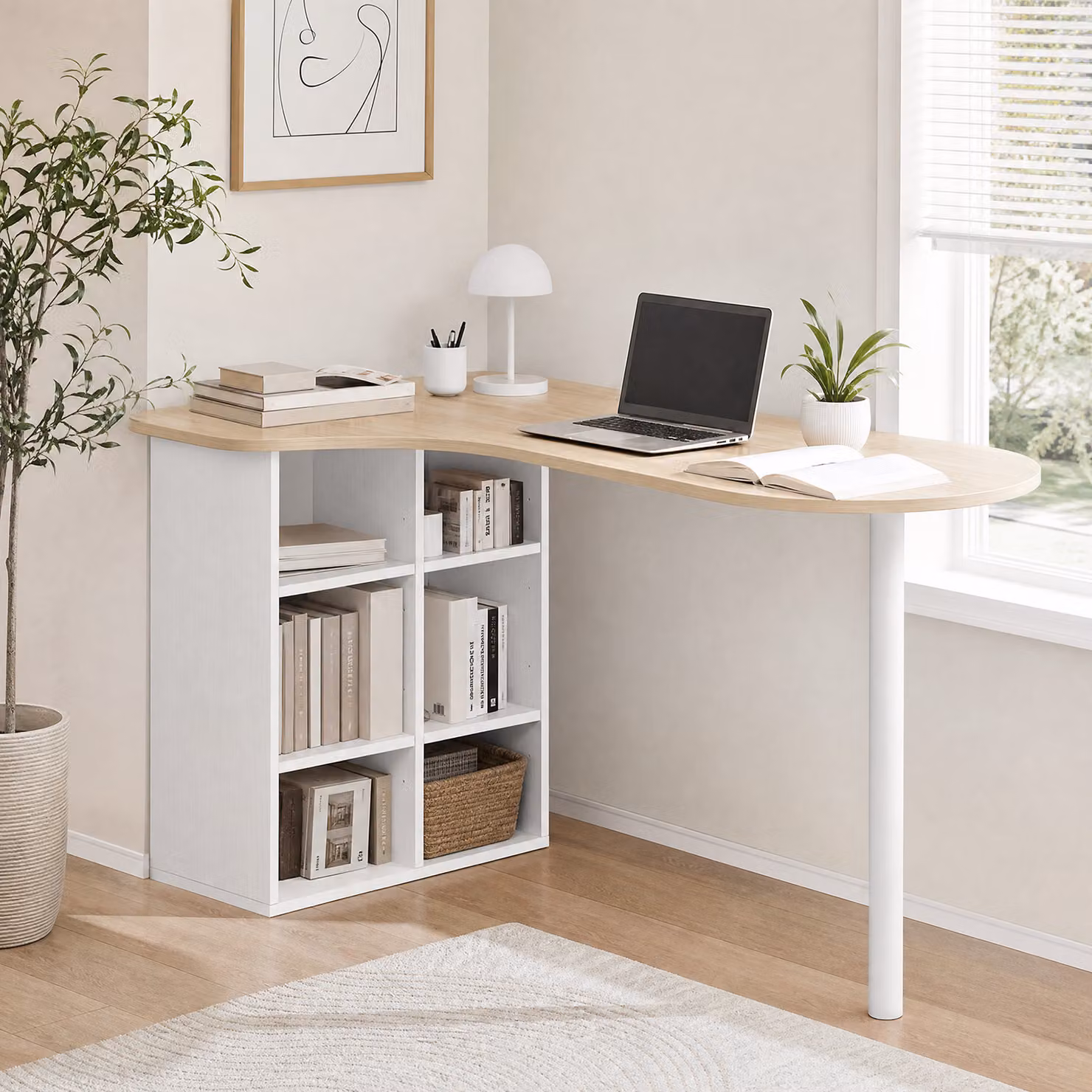 Scrivania per Computer HOMCOM con 6 Scomparti e 4 Ripiani Regolabili, Rovere, L: 100 cm, P: 59 cm – 2
