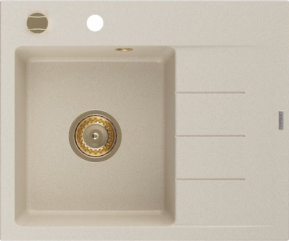 Mexen Ben Lavello in granito 1 vasca con sgocciolatoio, sinistro 600 x 500 mm, beige, sifone dorato - 6522605000-69-G