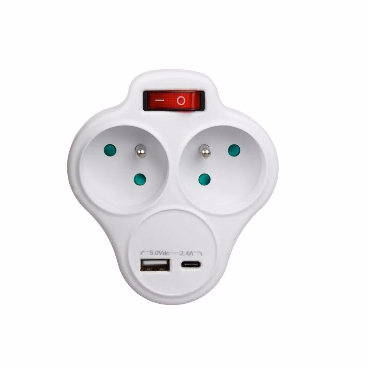 MCE336 Presa di corrente EMaclean, distributore con 2 prese e USB A/C 2,4A, tipo E, 2x16A