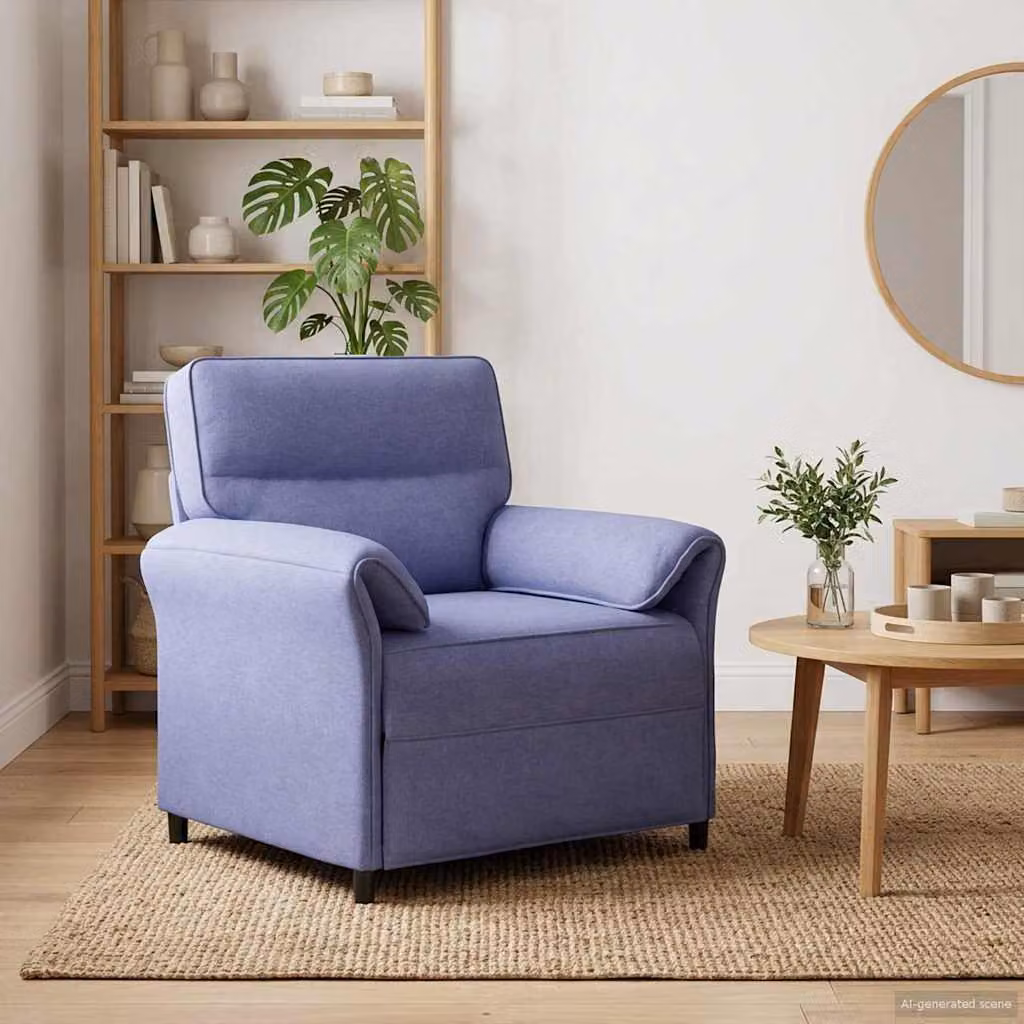 Divano singolo moderno vidaXL in tessuto blu con braccioli e struttura in metallo, L: 88 cm, P: 83 cm, H: 95 cm
