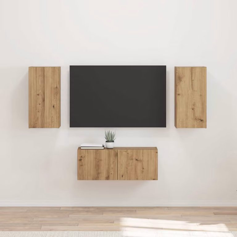 Set mobile TV moderno vidaXL in legno ingegnerizzato color rovere artigianale marrone, 6 pezzi