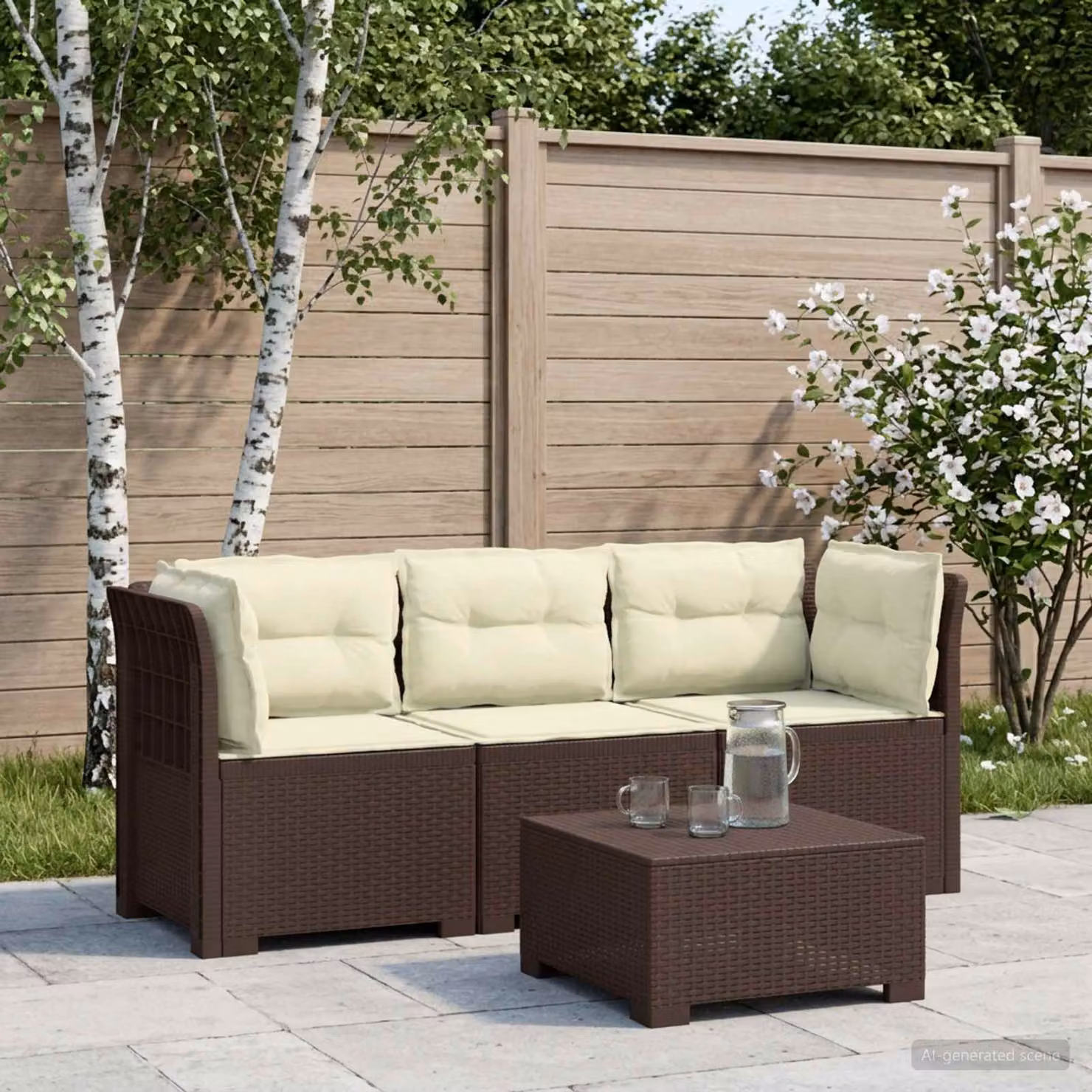 Divano da giardino vidaXL a 3 posti moderno in rattan marrone con cuscini imbottiti e coperture rimovibili