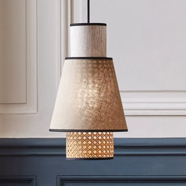 MARKET SET Lampada a sospensione Singapour XS, dimmerabile, Crema / Ambra, Soggiorno / Sala da pranzo, Tessuto / Stoffa / Seta, Design, Lampada a sospensione