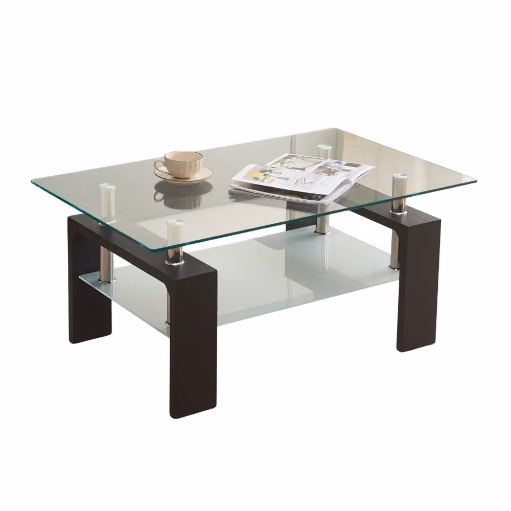 Tavolino rettangolare moderno Veriaffari nero con due ripiani in vetro L: 110 cm, P: 60 cm, H: 45 cm – 2