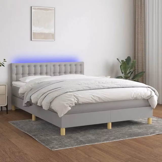 Letto Ibrido con Materasso e Illuminazione LED vidaXL, Grigio Chiaro, L/P/H: 140 x 200 x 88 cm – 1