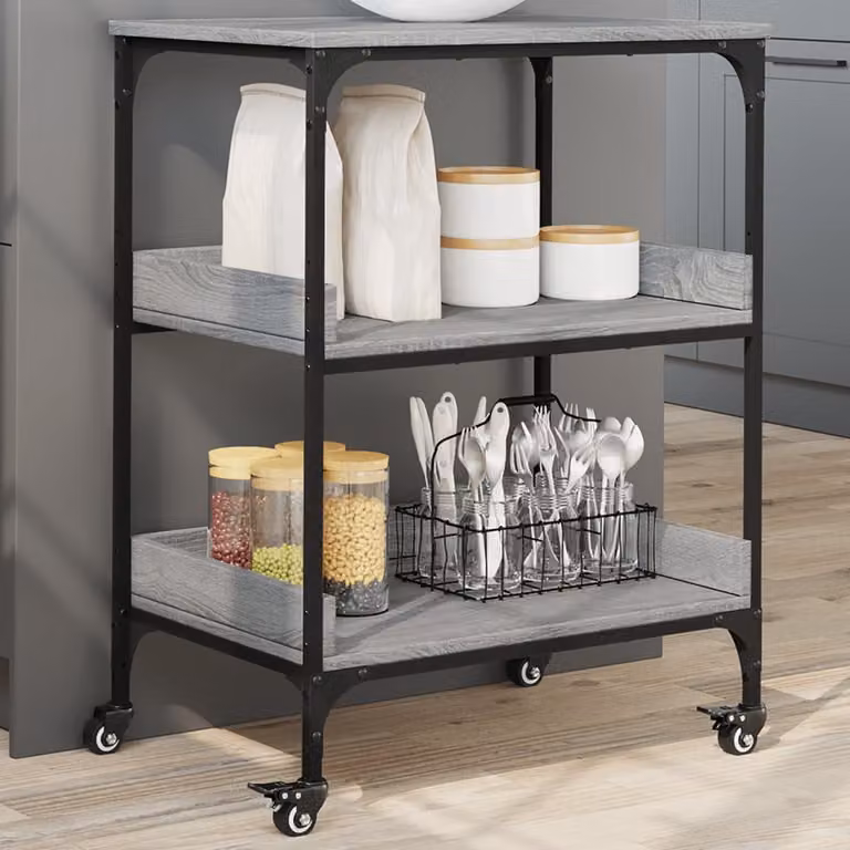 vidaXL Carrello da Cucina Moderno in Legno e Metallo Grigio L: 60 cm, P: 41 cm, H: 80,5 cm