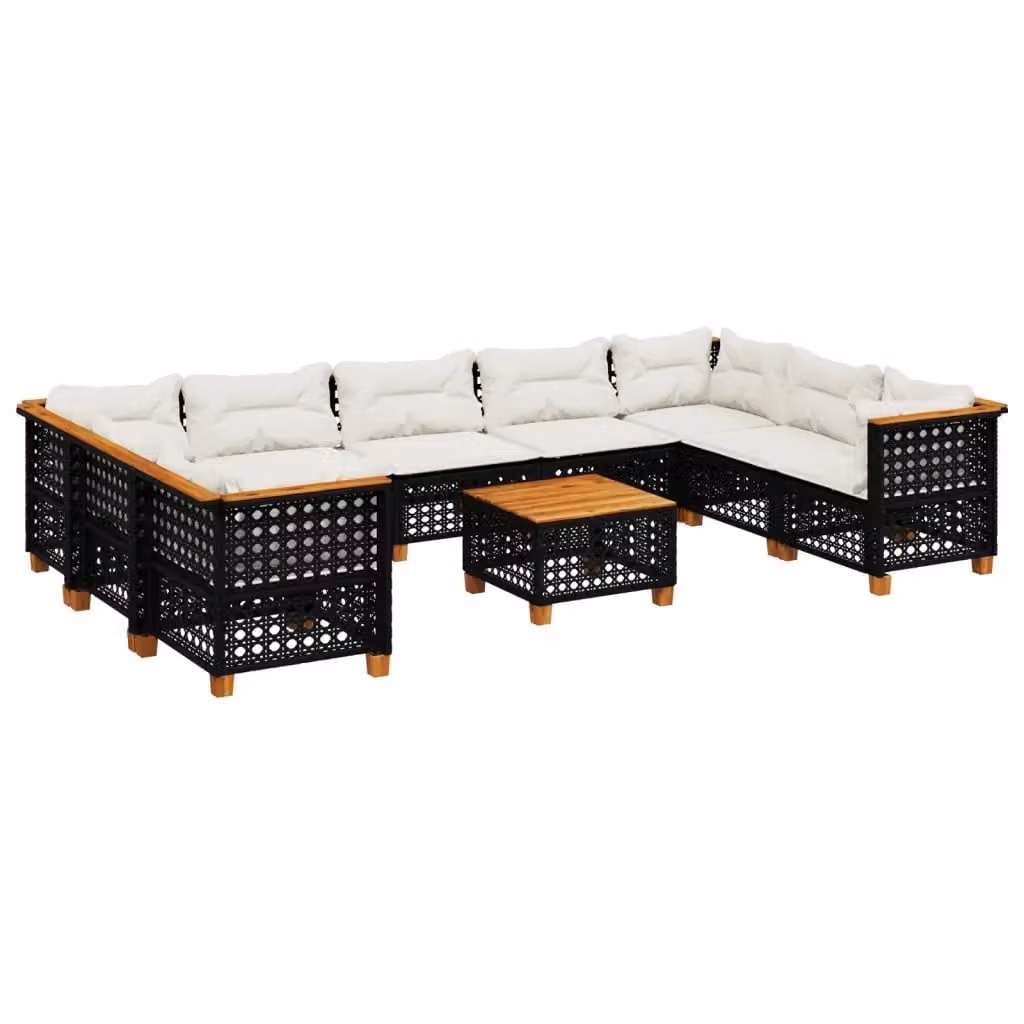 vidaXL Set di Divani da Giardino a L con Cuscini in Polyrattan e Legno di Acacia, Colore Nero e Bianco – 2
