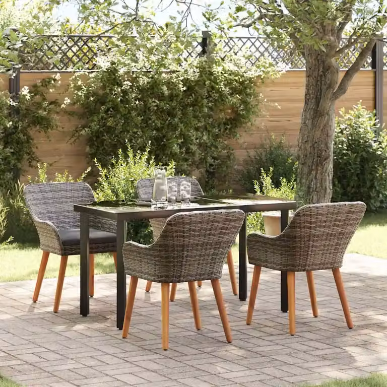 Set da pranzo per giardino e terrazza vidaXL in polyrattan e vetro, 5 pezzi, Grigio