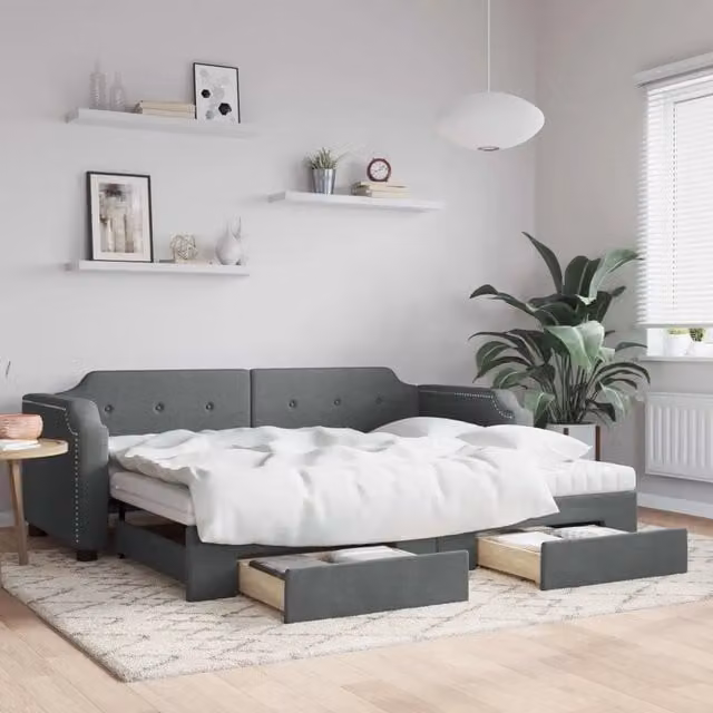 Divano Letto Estraibile con Cassetti vidaXL Grigio Moderno L/P/H: 223 x 100 x 66,5 cm – 1