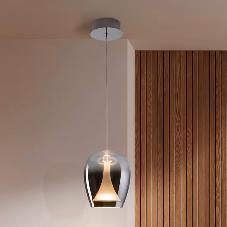 Schuller Valencia Lampada a sospensione in vetro Suspiro, Alluminio / Grigio / Zincato, Soggiorno / Sala da pranzo, Vetro, Lampada a sospensione