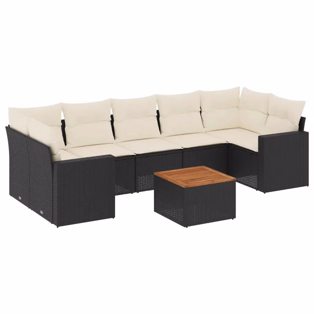 Set di divani da giardino vidaXL in polyrattan con cuscini nero, composto da 8 pezzi con tavolino da caffè, poltrone e elementi angolari – 2