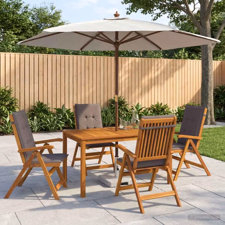 Set da pranzo da esterno vidaXL in legno di acacia con ombrellone, 6 pezzi per 4 persone, colore antracite e marrone