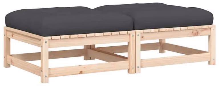 Panca da giardino con poggiapiedi, 2 pezzi - Grigio antracite - Legno di pino massello - Con cuscino per seduta