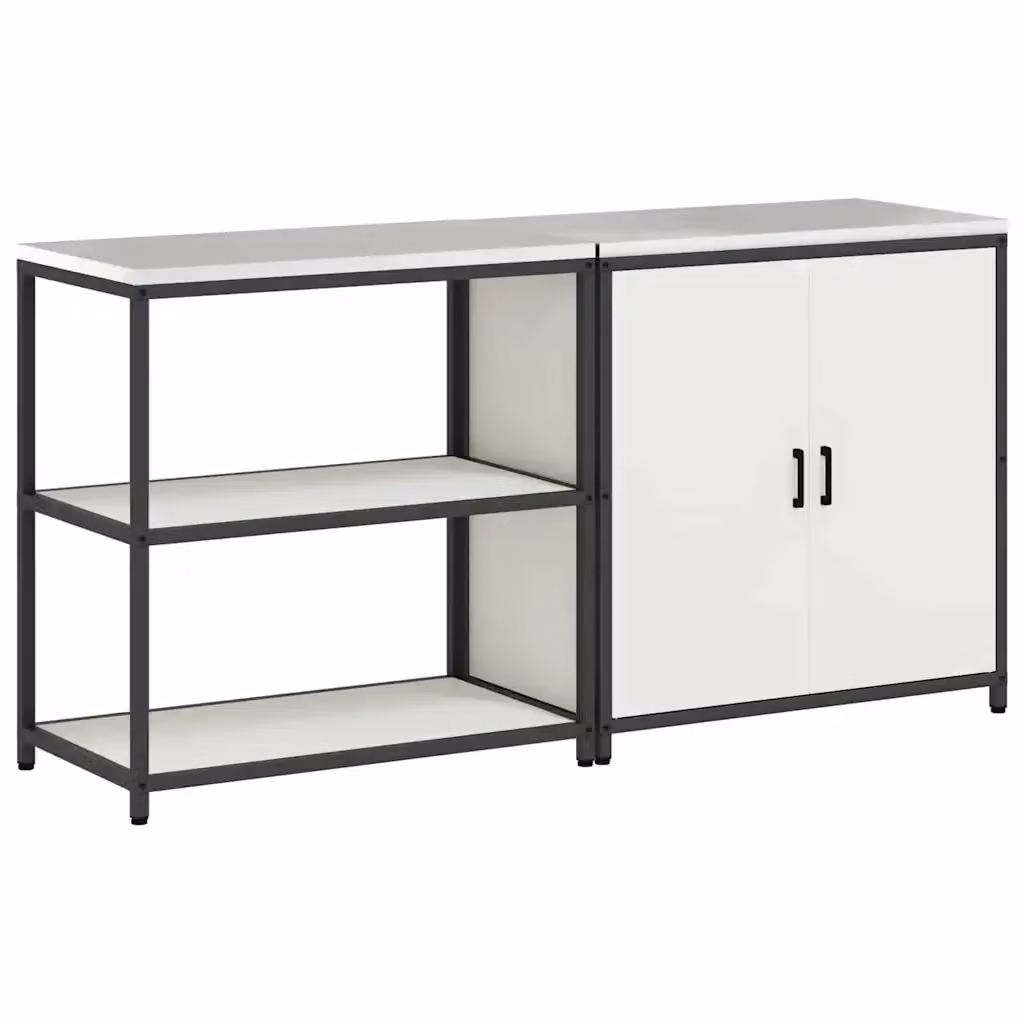 vidaXL Set di stoccaggio per cucina moderno in metallo bianco con ante a battente e ripiani interni, 2 pezzi – 2