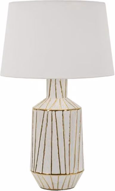 Lampada da Tavolo Tangeri GIORDANOSHOP in Ceramica, Metallo e Tessuto Bianco e Oro H 73 cm, L 45 cm – 1