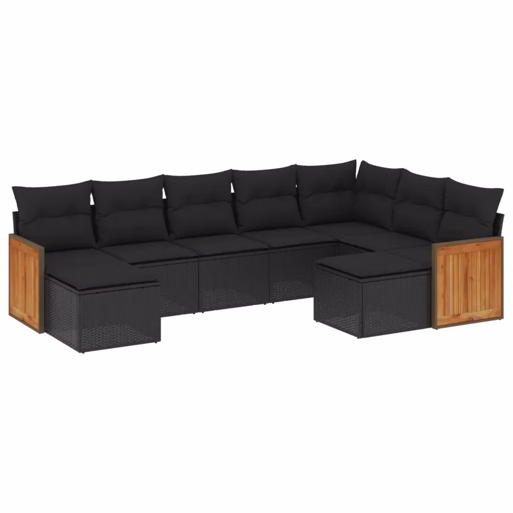 vidaXL Set Divani da Giardino a L in Polyrattan Nero con Cuscini Imbottiti e Coperture Rimovibili – 2