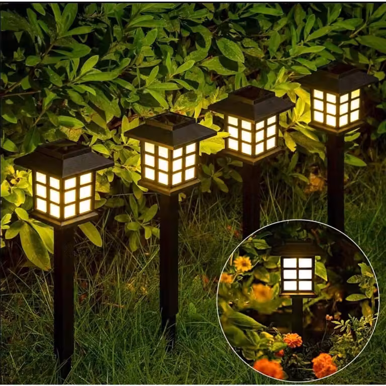 Set di 4 luci solari per giardino, luci LED da esterno, senza fili, con sensore di luminosità crepuscolare, ideali come luci da percorso per il giardino
