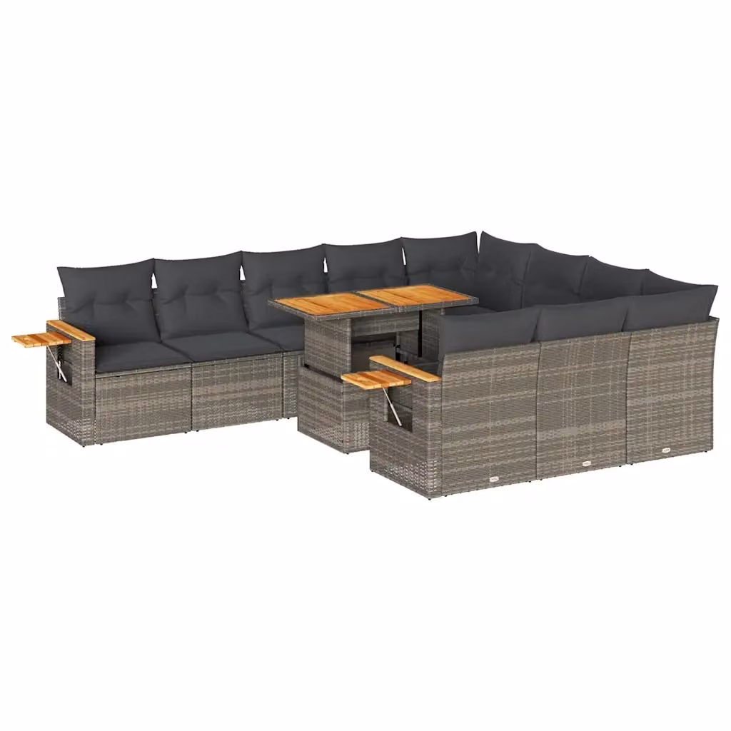 Set di divani da giardino vidaXL in polyrattan e legno di acacia grigio con 11 pezzi e cuscini inclusi – 2