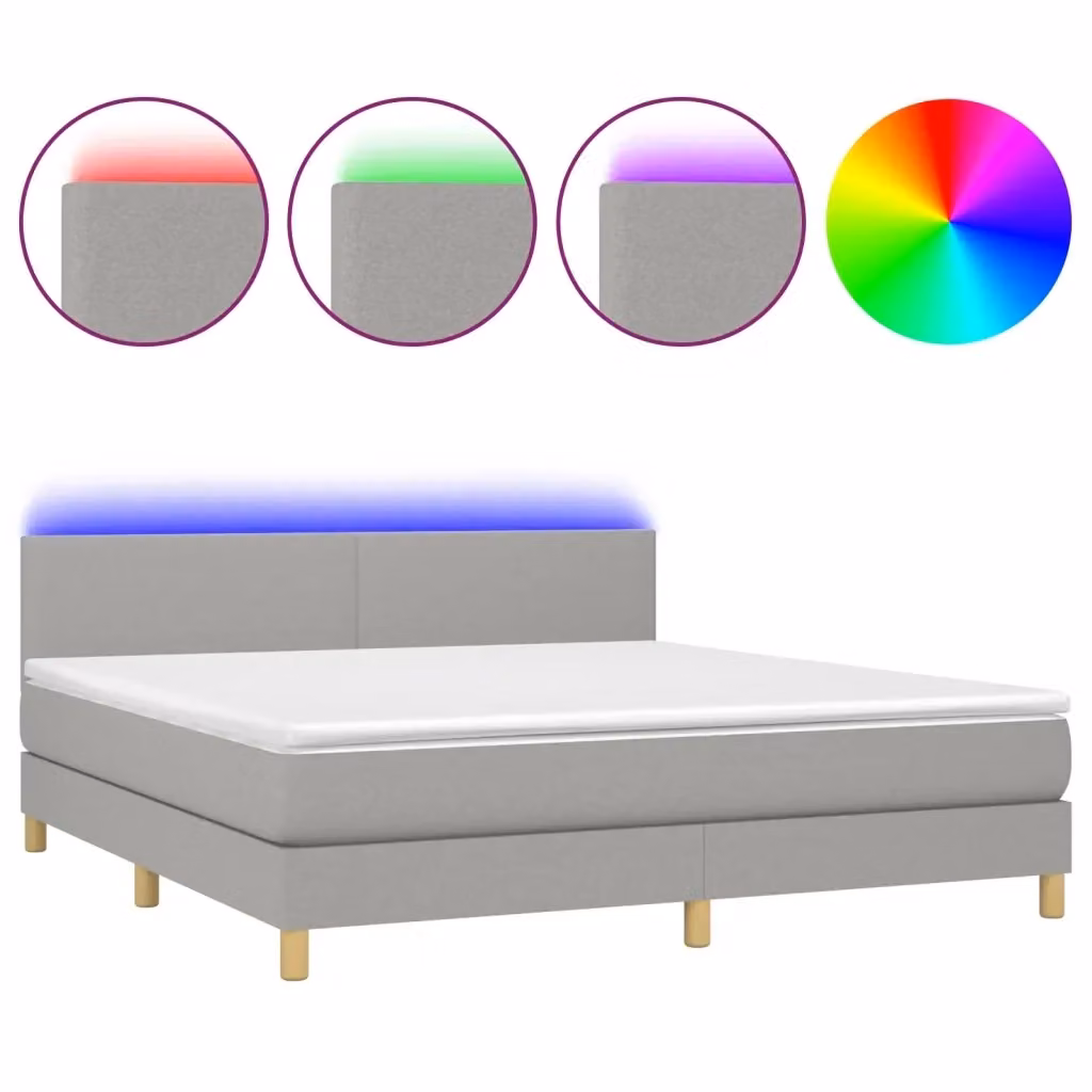 Letto a molle con materasso e illuminazione LED vidaXL, Grigio Chiaro, L/P/H: 180 x 200 x 78 cm – 2