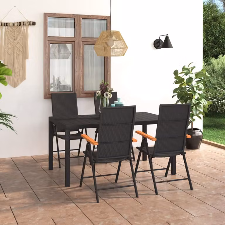 The Living Store Set da pranzo da giardino 5 pezzi nero e marrone