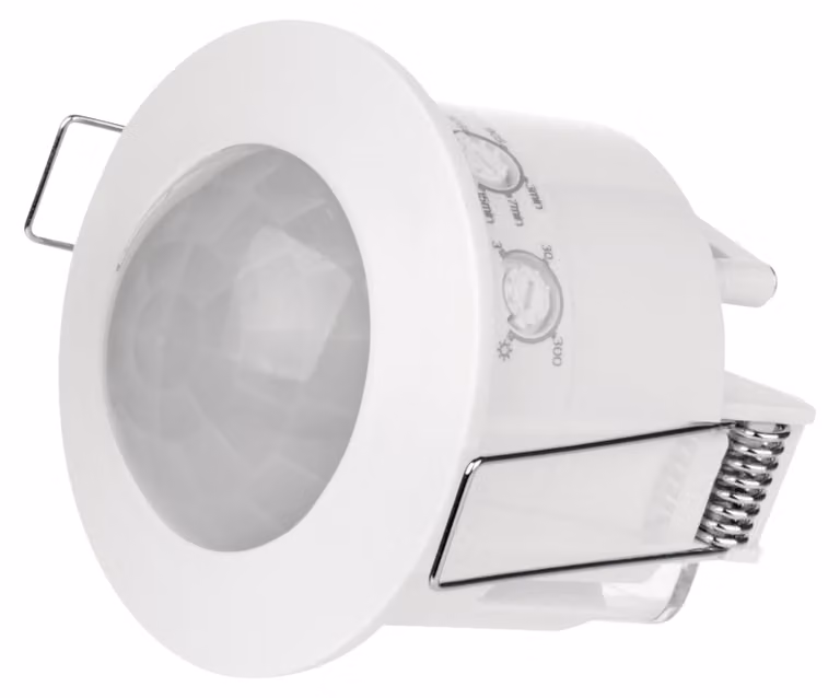 EMOS Rilevatore di movimento a infrarossi per montaggio incassato in interni, portata 3 m, rilevamento 6 m/360°, tempo di illuminazione e sensibilità regolabili, GS12111