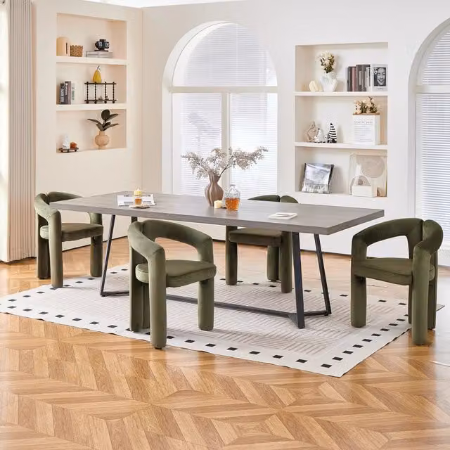 Sedia da pranzo Mivray con braccioli rivestita in ciniglia verde e design moderno con motivi geometrici, portata massima 150 kg