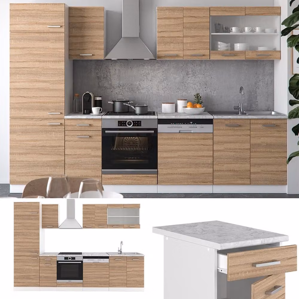 Cucina componibile moderna Vicco R-Line Sonoma Bianco, L: 300 cm – 2