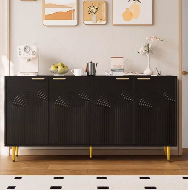 Credenza contenitore 160x40x80 cm nera - 4 ante e ripiani regolabili