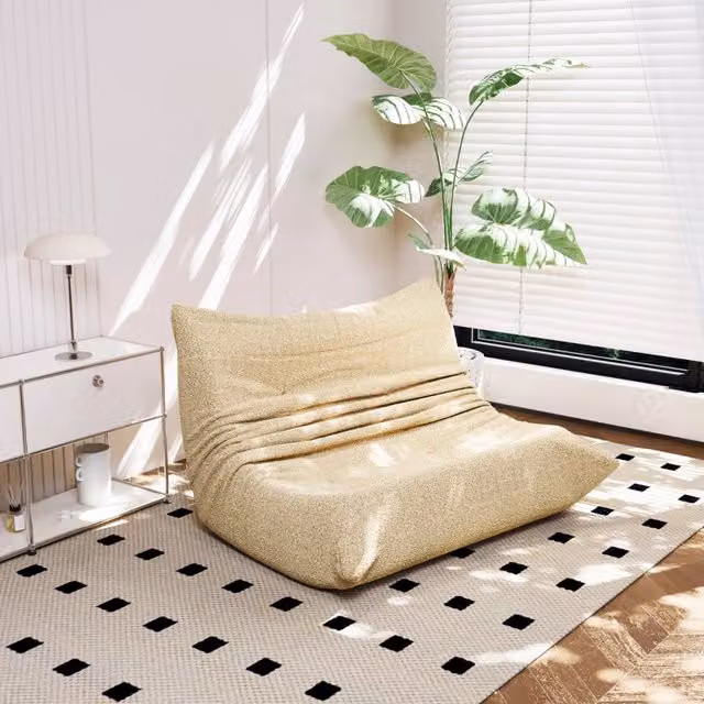 Divano relax beige in velluto teddy con schiuma ad alta densità, 149 x 114 x 82 cm