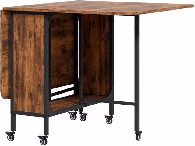 Tavolo da pranzo pieghevole con ruote, per 6 persone, con ripiano, 130 x 80 x 74 cm, colore rosso-bruno
