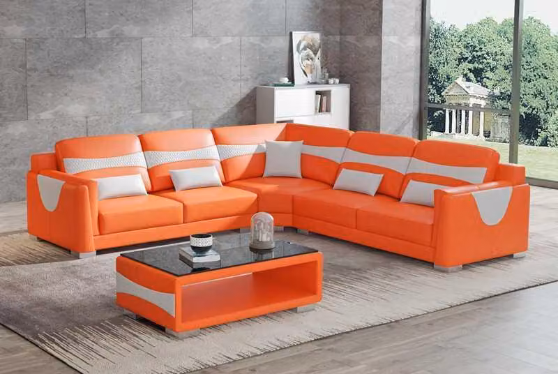 Orange Design Eckgarnitur Ledersofa Ecksofa L-Form Couch Sofa Leder