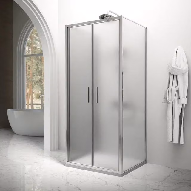 Box doccia tre lati 70x90x70cm con porta saloon profili cromati e vetro 6mm opaco h190 | Portofino