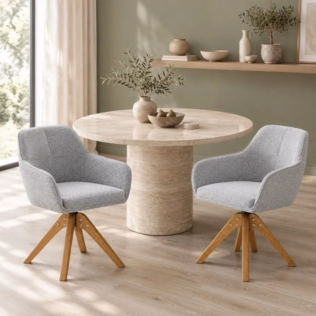 Set di 2 sedie da pranzo girevoli a 360 gradi Mivray in tessuto grigio con braccioli e gambe in quercia – 2