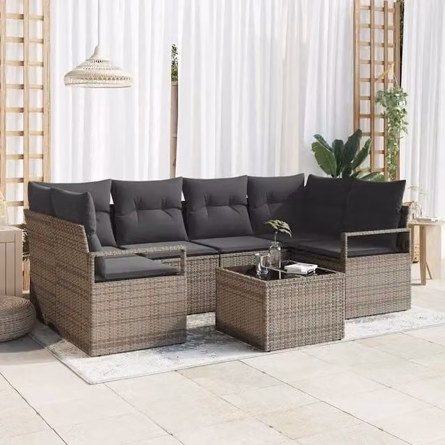 Set Divano da Giardino 7 pz 6-Numero di posti Grigio polyrattan 3354948