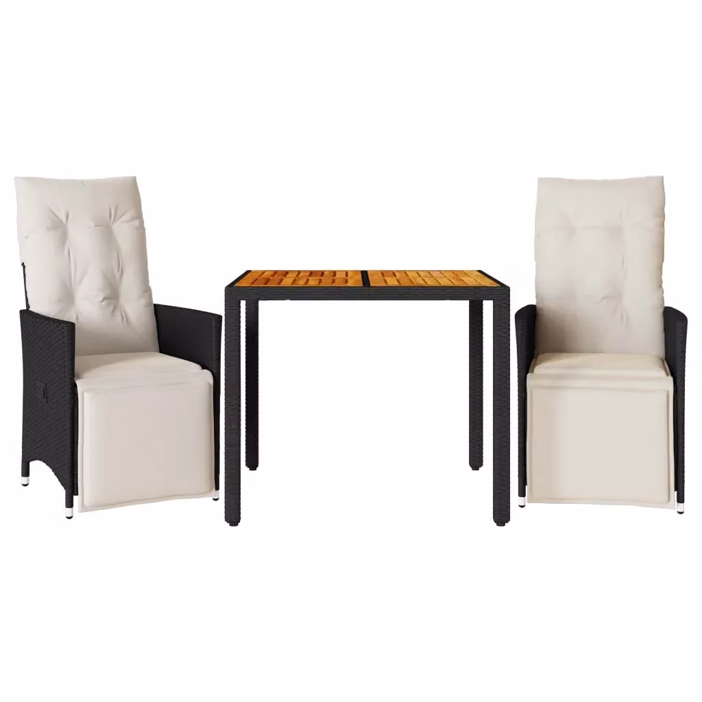 Set da Bistrò vidaXL 3 pz in Legno di Acacia Oliato e Polyrattan Nero e Bianco per Giardino e Terrazzo – 2